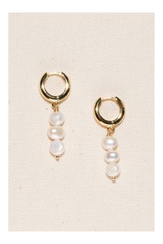 Joey Baby Jackie Pearl Earrings | Urban Outfitters Gold Plated Earrings, And Sign, Ear Piercings, Color Coding, Freshwater Pearls, Piercings, Urban Outfitters, 18k Gold, Pearl Earrings