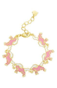 Magical unicorns are strung along a whimsical bracelet plated in gleaming 18-karat gold. Adult supervision strongly recommended; jewelry presents choking hazard and should be removed when infant or small child is unattended 1/2" band width Lobster clasp closure 18k-gold plate/enamel Imported Kids' Wear Unicorn Bracelet, Clothes Sizes, Bow Pendant, Anchor Necklace, Magical Unicorn, Girls Jewelry, Girls Clothes, Kids Jewelry, Gold Plated Necklace