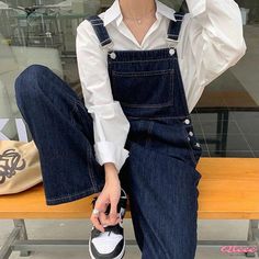 Qteee - Timeless Classic Denim Overalls: Exude Casual Elegance with Vintage Charm White Casual Denim Jumpsuit, Casual White Denim Jumpsuit, Spring Summer Autumn Winter, Denim Overalls, Casual Denim, Casual Elegance, Pure Color, Timeless Classic, Vintage Charms