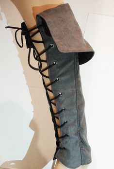 Looking for a Unique Look? - Remember - we do custom orders!  Please just message us to inquire Gray micro suede laced up Spats / boot covers / gaiters length 16" from top to bottom Top part can lace up to the width of 11" - 13" Bottom part (Ankle) can lace up to the width of 8" - 10" great look for renaissance goers  these are ready Made and ready to ship right away Fitted Knee-high Boots For Outdoor, Fitted Winter Boots With Lacing, Fitted Lace-up Boots With Lacing, Chainmail Diy, Boot Spats, Spats Shoes, Boot Pattern, Handmade Leather Work, Steampunk Boots