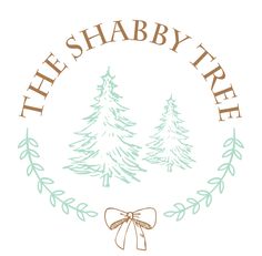 the shabby tree logo is shown in green and white with a bow on it