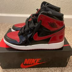 Jordan 1 Black And Red Patent Size 5.5 Youth. Almost Brand New Worn 2-3 Times. Rare And Highly Sought After! Will Fit Women’s Size 7-7.5 Cherry Red Jordan 1, Nike Air Jordan 1 Mid Black Fire Red, Jordans 1 High Black, All Jordans Sneakers, All Jordans 1, Shoes For Women Red, Jordan 1 Magenta, Red Jordan Air, Jordan 1 Low Black Very Berry