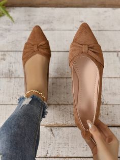 Brown Elegant Collar   Plain Ballet Embellished   Women Shoes