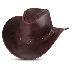 Western Style HAT Men & Women Shapeable Wide Brim - Genuine Leather Cowboy hat Genuine Leather Western Cowboy Hat Embrace the spirit of the West with our Genuine Leather Western Cowboy Hat, a perfect blend of rugged durability and classic style. Crafted from high-quality, 100% real leather, this hat is designed to withstand the elements while offering unbeatable comfort. The wide brim provides excellent sun protection, making it ideal for outdoor adventures, ranch work, or adding a bold statement to your wardrobe. With its traditional high crown and meticulously detailed stitching, this cowboy hat exudes authenticity and timeless appeal. Whether you're a seasoned cowboy, cowgirl, or simply a lover of Western fashion, this hat is a must-have accessory that will age beautifully, developing a Cowboy Hut, Leather Cowboy Hats, American Frontier, Country Music Festival, Chapeau Cowboy, Western Hat, Western Cowboy Hats, Brown Tone, Brown Hats