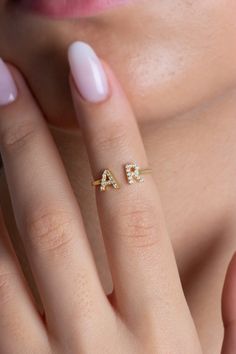 Luxury Brilliant Cut Initial Ring, Gold Ring With Initials, Diamond Stack Rings, Diamond Monogram Initial Ring For Promise, Anniversary Diamond Rings With Monogram, Anniversary Cubic Zirconia Rings With Initials, Diamond Promise Ring With Initials, Diamond Initial Ring For Promise, White Diamond Initial Ring For Anniversary