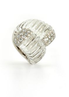 Fluted rock crystal, brilliant-cut diamonds, 18K white gold, and platinum Crossover Ring also available with fluted coral Twilight Collection, Heart Spiritual, Paris Flat, Jewellery Beads, Quartz Rock, Crossover Ring, David Webb, Expensive Jewelry Luxury, Bold Jewelry