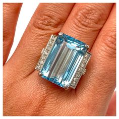 Aquamarine Engagement Ring 1stdibs, Luxury Aquamarine Solitaire Ring, Luxury Classic Aquamarine Rings, Aquamarine Emerald-cut Diamond Jewelry, Vintage Platinum Rings, Luxury Aquamarine Emerald-cut Rings, Diamond Ring Platinum, No Heat, Platinum Ring