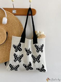 BirdinBag - Knit Tote Bag with Butterfly Pattern - Spacious and Stylish Shoulder Bag Knit Tote Bag, Knit Bag, Knitting Tote Bag, Knitting Tote, Animal Bag, Stylish Shoulder Bag, Inch Bag, Word Wrap, Butterfly Pattern