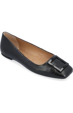 Journee Collection Zimia Square Buckle Flat (Women) | Nordstromrack Square Toe Flats With Buckle Closure For Work, Formal Square Toe Flats With Buckle Closure, Chic Flats With Buckle Closure And Square Toe, Leather Square Toe Flats Medium Width, Buckled Flats, Upgrade Your Look, Journee Collection, Fashion Flats, Sophisticated Style