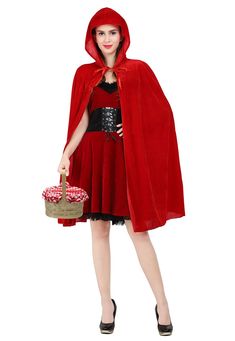 PRICES MAY VARY. Unisex Hooded Cloak length from shoulder to bottom is 35",about 90cm. Smooth and soft velvet Material,very high quality and comfortable hooded cloak. Womens Little Red Riding Hood, with oversized hooded,one size fit all.Halloween cape with hood for men or women, ties at the neck. Perfect for costume parties,Halloween,cosplay,vampire, witch,royalty, magician, gothic, medieval, dress-up, role play, masquerade ballsand,stage costuming witches, vampires, royalty, and more. Little Re Red Riding Hood Dress, Little Red Riding Hood Halloween, Red Riding Hood Cosplay, Little Red Riding Hood Costume, Red Riding Hood Party, Hood Dress, Riding Hood Costume, Cape For Women, Red Riding Hood Costume