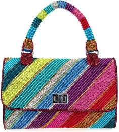 Out of Line Chic Bag -  BEVERLY BERG LLC Multicolor Top Handle Shoulder Bag, Designer Multicolor Rectangular Shoulder Bag, Designer Multicolor Rectangular Bag, Designer Multicolor Satchel With Top Carry Handle, Designer Multicolor Shoulder Bag With Top Carry Handle, Designer Multicolor Shoulder Bag With Top Handle, Designer Multicolor Rectangular Satchel, Multicolor Beaded Rectangular Evening Bag, Multicolor Summer Clutch Evening Bag