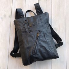 Unique Black Leather Backpack, Upcycled Backpack, Women Rucksack, Upcycled Leather Bag, Black Shoulder Bag, Small Backpack, Mothers Day Gift Leather Anti-theft Backpack For Everyday, Black Anti-theft Leather Backpack For Daily Use, Leather Anti-theft Backpack For Daily Use, Black Leather Anti-theft Backpack For Daily Use, Everyday Black Leather Anti-theft Backpack, Black Leather Anti-theft Backpack, Anti-theft Leather Backpack, Anti-theft Leather Backpack For School, Leather Anti-theft Bag For Travel