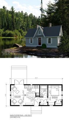 the floor plan for a small house with two levels and an open living area on each level