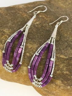 Purple Teardrop Earrings With Dangling Beads, Beaded Wedding Jewelry, Ombre Earrings, Abalone Earrings, Beaded Earrings Diy, Beaded Earrings Patterns, Beaded Wedding, Earrings Diy, Silver Dangle Earrings