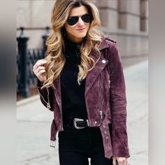 Blank Nyc Suede Moto-Jacket Never Worn But Not With Tags Beautiful Maroon Color In Real Suede Long Sleeve Biker Jacket For Fall Workwear, Fall Moto Biker Jacket For Workwear, Fall Moto Style Biker Jacket For Work, Moto Biker Jacket For Fall Workwear, Moto Biker Jacket For Fall, Trendy Long Sleeve Biker Jacket For Work, Moto Leather Jacket With Long Sleeves For Work, Moto Style Leather Jacket For Work, Suede Moto Jacket