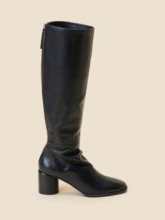 Composition : Sheep LeatherColor : BlackCountry of Origin : China Classic Black Mid-calf Boots With Leather Lining, Black Calf Leather Knee-high Boots With Leather Sole, Classic Black Calf Leather Knee-high Boots, Classic Black Calf Leather Platform Boots, Classic Black Knee-high Boots With Stacked Heel, Classic Black Mid-calf Boots In Calf Leather, Classic Black Mid-calf Calf Leather Boots, Modern Black Knee-high Winter Boots, Modern Black Knee-high Boots For Winter