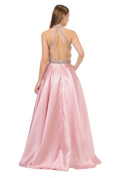 Sparkle and shine in this long illusion high neck dress with beaded sweetheart bodice by Poly USA 8344. Made out of mikado, this beautiful formal gown features a sleeveless illusion bodice encrusted with sparkly beads and sequins, flirty open back with cut out, side pockets, floor length A-line skirt, and a zipper closure. Affordably priced under $300, this long evening dress is perfect for any formal event and will keep you on budget! Designer: Poly USA Style Number: 8344 Material: Mikado, 100% Glamorous Ball Gown For Debutante Ball With Lined Bodice, Glamorous Ball Gown With Lined Bodice For Debutante Ball, Floor-length Gown With Illusion Neckline For Debutante Ball, Pink Prom Gown With Illusion Neckline, Glamorous Satin Dress For Debutante Ball, Glamorous Satin Evening Dress For Debutante Ball, Embellished Satin Evening Dress For Debutante Ball, Prom Gown With Lined Bodice And Floor-length, Floor-length Satin Gown With Sheer Bodice