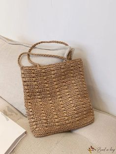 Bird in Bag - Straw Tote Bag Casual Beige Tote Bag, Casual Beige Square Hobo Bag, Casual Beige Square Bucket Bag, Casual Beige Square Bag, Casual Beige Shopping Bag, Casual Beige Bags For Shopping, Casual Bucket Bag Tote For Shopping, Casual Square Crochet Bag For Shopping, Casual Brown Square Bag