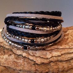 Deluxe Boho Leather Bracelet With Chain/Gypsy Wrap Bracelet/ Black/Silver/Grey/Cuff Bracelet/Rocker/Goth by LBBeadedCreations on Etsy https://www.etsy.com/listing/200259948/deluxe-boho-leather-bracelet-with Clear Bracelets, Boho Leather Bracelet, Clear Bracelet, White Bracelets, Bracelet Leather, Boho Leather, Beaded Wraps, Bracelet Black, Bead Leather