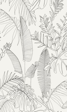 black and white drawing of tropical leaves