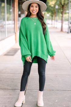 This oversized sweater is giving us all of the fall vibes! It's just so cozy and comfy! We think this is the perfect sweater for running errands, lounging around, or just any day of the week you want to be ultra comfy while still looking cute! Round neckline Long dolman sleeves Split hem on sides Cozy knit fabric Oversized fit Generous stretch Cindy is wearing the small. Comfy Fall Sweater For Cold Weather, Comfy Sweater For Cold Weather And Fall, Cozy Sweater For Fall Loungewear, Cozy Sweater For Loungewear In Fall, Cozy Everyday Sweater For Fall, Cozy Fall Everyday Sweater, Slouchy Sweater With Ribbed Cuffs For Fall, Oversized Trendy Sweater For Cold Weather, Oversized Long Sleeve Fall Sweater