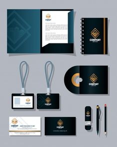 Brand mockup corporate identity, mockup stationery supplies, black color with golden sign vector illustration design. Brand Mockup, Branding Identity Mockup, Business Card Psd, Branding Package, Stationery Mockup