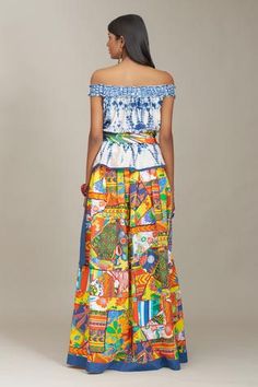 Shop for Payal Jain Multi Color Linen Floral Print Skirt for Women Online at Aza Fashions 3d Applique, Wrap Around Skirt, Skirt For Women, Floral Print Skirt, Off Shoulder Top, Skirts Online, Off Shoulder Tops, Silk Ties, Printed Skirts