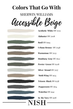 the colors that go with sheryln williams's accessible beige paint swat list