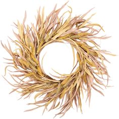 a wreath made out of dried grass on a white background