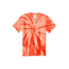 an orange tie dye t - shirt with white writing on it