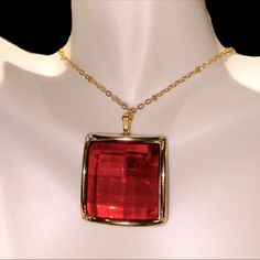 Hand-Crafted Gorgeous “Ruby Red Gem” Pendant Necklace. Perfect For Any Ensemble! Red Jewelry With Large Pendant For Gift, Red Large Pendant Jewelry For Gift, Elegant Red Necklace With Square Pendant, Elegant Red Necklace With Large Pendant, Elegant Red Square Pendant Necklace, Red Necklace With Large Pendant For Gifting, Red Pendant Necklace In Costume Jewelry Style, Red Pendant Necklace Costume Jewelry, Red Pendant Costume Jewelry Necklace