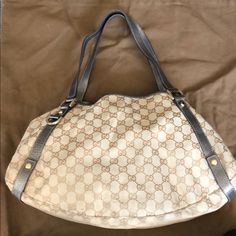 Canvas, Gun Metal Leather Strap Gucci Handbag. Gucci Handbag, Hobo Handbag, Gucci Handbags, Hobo Handbags, Gucci Bags, Michael Kors Monogram, Tan Brown, Gucci Bag, Leather Straps