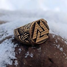 Valknut ring from bronze | Odins raven Viking jewelry – WikkedKnot jewelry Nordic Magic, Hp Fanfiction, Odin Raven, Hugin And Munin, Masquerade Outfit, Hand Casting, Odin's Ravens, Rune Symbols, Odin God