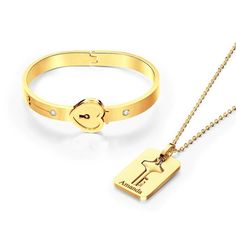 Express your love with this Custom Engraved Concentric Lock Bracelet Key Necklace Set. Made of high-quality materials, this unique couple gift features a stunning concentric design that symbolizes the deep connection between two souls. Personalize the lock and key with your own engravings to make it truly special. Perfect for anniversaries or as a romantic gesture, this matching set serves as a meaningful keepsake of your relationship. Order now and cherish your love forever!Keywords: Engraved lock, key necklace, couple gifts, personalized jewelry, concentric design, custom engraving, romantic accessories, matching set, love symbol, anniversary present, relationship token, meaningful keepsake Concentric Design, Romantic Accessories, Bracelets Name, Accessories Matching, Necklace Couple, Lock Bracelet, Unique Gifts For Couples, Name Bracelets, Romantic Gestures