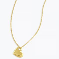 Create a romantic look with this heart necklace. This gorgeous gold-plated necklace features a classic chain design that is perfect for any occasion. To wear, simply drape the chain around the neck, adjust, and secure the clasp. Wear it solo as a statement piece, or layer it with other necklaces for a layered look. Details: 20" chain + 2" extender. Adjustable in 1" increments 20" - 22" Chain measures 1/16" wide Heart measures 11/16" by 5/8" Spring ring closure Available in 18k gold plated brass Heart-shaped Gold-tone Charm Necklace With Adjustable Chain, Gold-tone Gold Plated Heart Necklace, Gold-tone Gold-plated Heart Necklace, Delicate Gold Necklace With Heart Charm, Everyday Gold Plated Double Heart Necklace, Chic Gold Heart Necklace With Adjustable Chain, Elegant Gold-plated Heart Charm Necklace, Classic Heart Pendant Necklace With Adjustable Chain, Classic Charm Necklace With Heart Pendant And Adjustable Chain