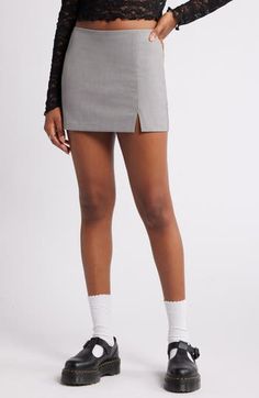 This suit-inspired skort balances professional and playful with clean lines and built-in shorts. 68% polyester, 28% rayon, 4% spandex Machine wash, dry flat Imported Gray Stretch Mini Bottoms, Gray Fitted Mini Length Bottoms, Casual Mini Length Office Skort, Casual Mini Skort For Office, Casual Office Mini Skort, Short Mini Skirt For Workwear, Summer Office Mini Skort, Casual Fitted Skort For Office, Fitted Casual Skort For Office