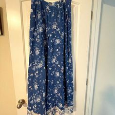 Beautiful Blue Print Wide Leg Pants By Vici Dolls. Size Is Large But High Waist Fit Is Closer To A Medium. Pant Legs Are Wide And Flowy And Very Long, Fit Is Best For 5'7 And Over. 100% Rayon Fabric Blue Bottoms With Lace Trim For Daywear, Casual Blue Bottoms With Lace Trim, Blue Bottoms With Lace Trim For Spring, Blue Lace Trim Bottoms For Beach, Blue Lace Trim Beach Bottoms, High Waist Palazzo Pants, Vici Dolls, Printed Wide Leg Pants, Pants Large