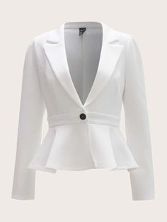 White Elegant Collar Long Sleeve Polyester Plain Regular Embellished Slight Stretch Spring/Fall Women Suits Elegant Cheap Blazer With Button Cuffs, Cheap Single-breasted Long Sleeve Suits, Cheap Single-breasted Career Blazer, Cheap Single-breasted Blazer For Party, Cheap Professional Single-breasted Blazer, Cheap Cotton Formal Blazer, Cheap Blazer With Double Button Closure And Lapel Collar, Cheap Formal Solid Color Blazer, Cheap Blazer With Double Button And Lapel Collar