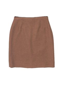 Current Boutique-Paule Ka - Tan Wool Blend Pencil Skirt Sz 6 Classic Wool Mini Skirt For Work, Winter Workwear Mini Pencil Skirt, Winter Mini Pencil Skirt, Classic Fitted Wool Mini Skirt, Brown Mini Skirt For Winter Workwear, Winter Office Mini Pencil Skirt, Classic Fall Pencil Mini Skirt, Classic Fitted Mini Skirt For Winter, Brown Winter Mini Skirt For Work