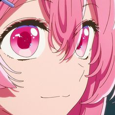 an anime character with pink hair and blue eyes