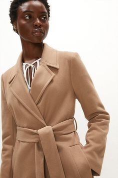 Style: Smart CoatDesign: PlainFabric: Wool Wrap Coat, Cinched Waist, Wool Blend, Oatmeal, Cover Up, Jackets & Coats, Buy Online, Shop Now, Wool