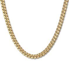 Perfect for everyday wear, this iconic cuban link hollow chain is crafted in timeless 10K yellow gold. The chain features a 250 gauge 9.3mm size. The 22-inch chain secures with a lobster clasp. Classic Cuban Link Necklace, Tarnish Resistant, Yellow Gold Cuban Link Necklace Tarnish Resistant, Tarnish Resistant Yellow Gold Cuban Link Necklace, Cuban Link Gold Chain Necklace, Classic Gold Cuban Link Necklace, Tarnish Resistant Cuban Link Necklace For Formal Occasions, Tarnish Resistant Cuban Link Necklace For Formal Events, Necklace Clasps, Kay Jewelers