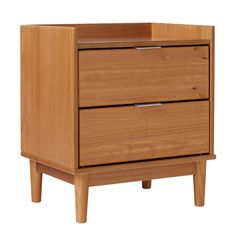 a wooden cabinet with two drawers on one side and an open drawer on the other