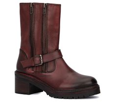 Bring a glamorous kick to your ensemble with these luxe leather boots showcasing a convenient double side-zip design, buckle accents, and sturdy rubber soles. From Vintage Foundry Co. Leather Boots, Fashion Shoes, Buckle, Shoe Boots, Bring It On, Boots, Leather