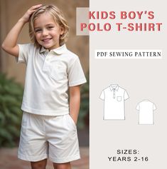 a child's polo shirt and shorts sewing pattern