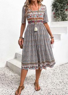 Summer Paisley Print Midi Dress With Short Sleeves, Spring Multicolor Midi Dress With Paisley Print, Spring Multicolor Paisley Print Midi Dress, Casual Boho Print Patterned Midi Dress, Spring Multicolor Paisley Midi Dress, Multicolor Bohemian Midi Dress With Short Sleeves, Casual Multicolor Floral Print Boho Dress, Bohemian Patterned Midi Dress With Short Sleeves, Bohemian Midi Dress With Paisley Print