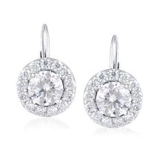 Ross-Simons - 2.70 ct. t.w. Moissanite Drop Earrings in Sterling Silver. Major sparkle can come at a very nice price! These dazzling circle drop earrings are absolutely aglow with 2.70 ct. t.w. round brilliant-cut moissanite gems in polished sterling silver. Hanging length is 5/8". Leverback, moissanite drop earrings. Dazzling Round Bridal Earrings With Halo Setting, Vs Clarity Round Diamond Earrings, Dazzling Round Bridal Earrings With Halo Design, Dazzling Round Halo Bridal Earrings, White Gold Crystal Earrings With Brilliant Cut, Anniversary Halo Design Crystal Earrings, Formal Round Crystal Earrings With Halo Design, Diamond White Crystal Earrings For Formal Occasions, Round Halo Design Formal Earrings