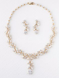 CZ Bridal Necklace Set of Multi-Shape Jewels - Cassandra Lynne Luxury Bridal Necklace, Silver Necklace Prom, Bridal Necklace Designs, Bridal Necklace Set, Geode Earrings, Bridal Fashion Jewelry, Necklace Design, Gold Necklace Set, Wedding Bridal Jewellery