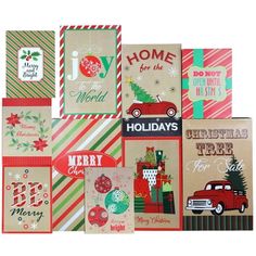 several christmas cards are stacked on top of each other