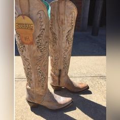 New With Tags Western Boots With Studs. Size 7.5 Cream Western Boots With Reinforced Heel, Beige Western Style Mid-calf Boots With Round Toe, Corral Shoe Boots Tall, Beige Knee-high Western Heeled Boots, Corral Boots, Cowgirl Boots, Shoes Heels Boots, Western Boots, Heeled Boots